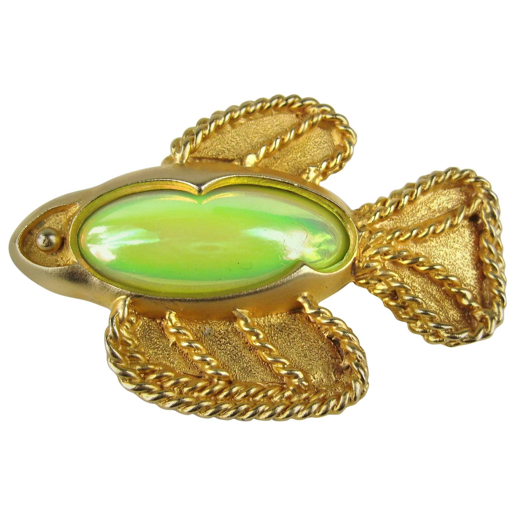 Green Angel Fish Brooch New Old Stock 1990s  For Sale
