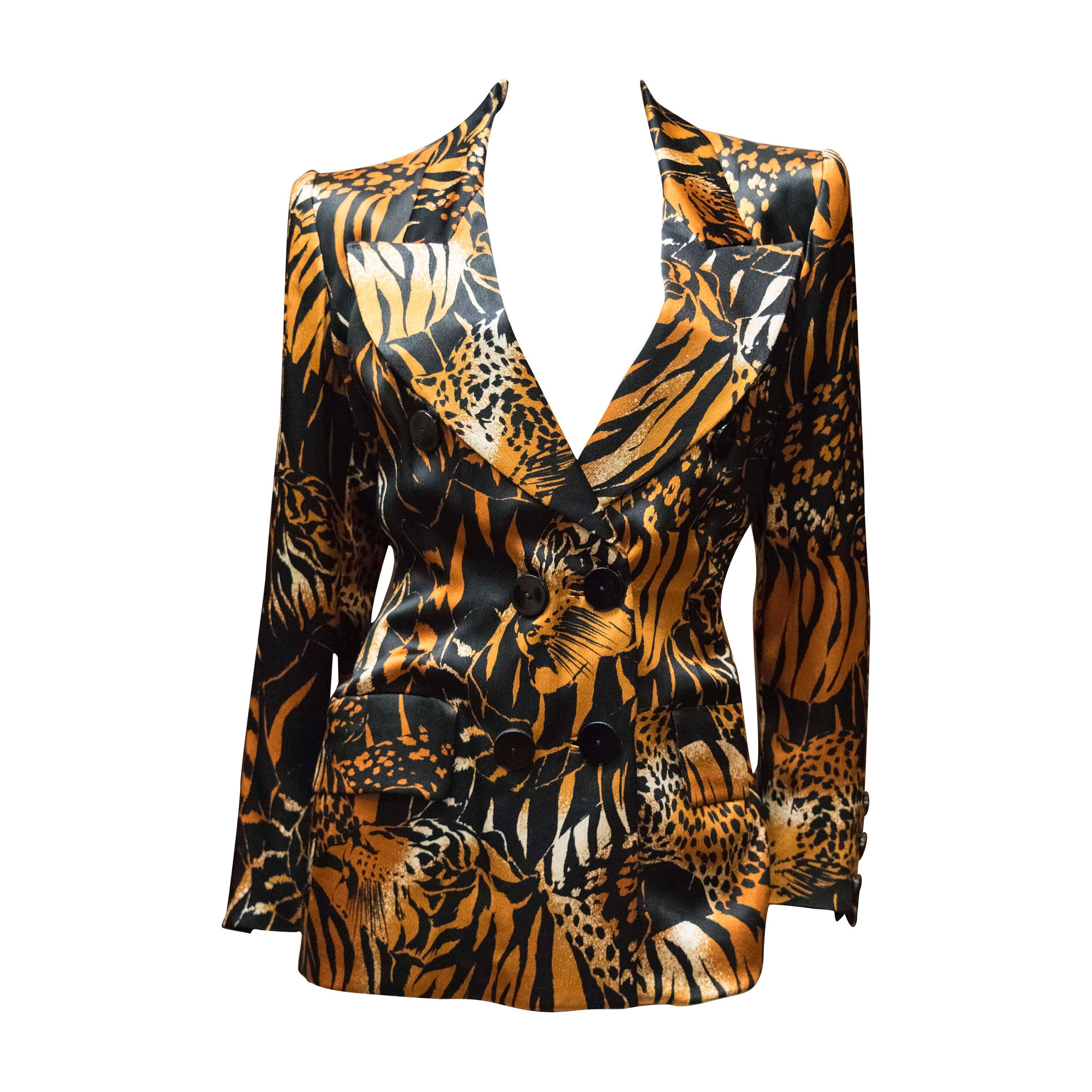 Yves Saint Laurent Animal Print Double Breasted Blazer 