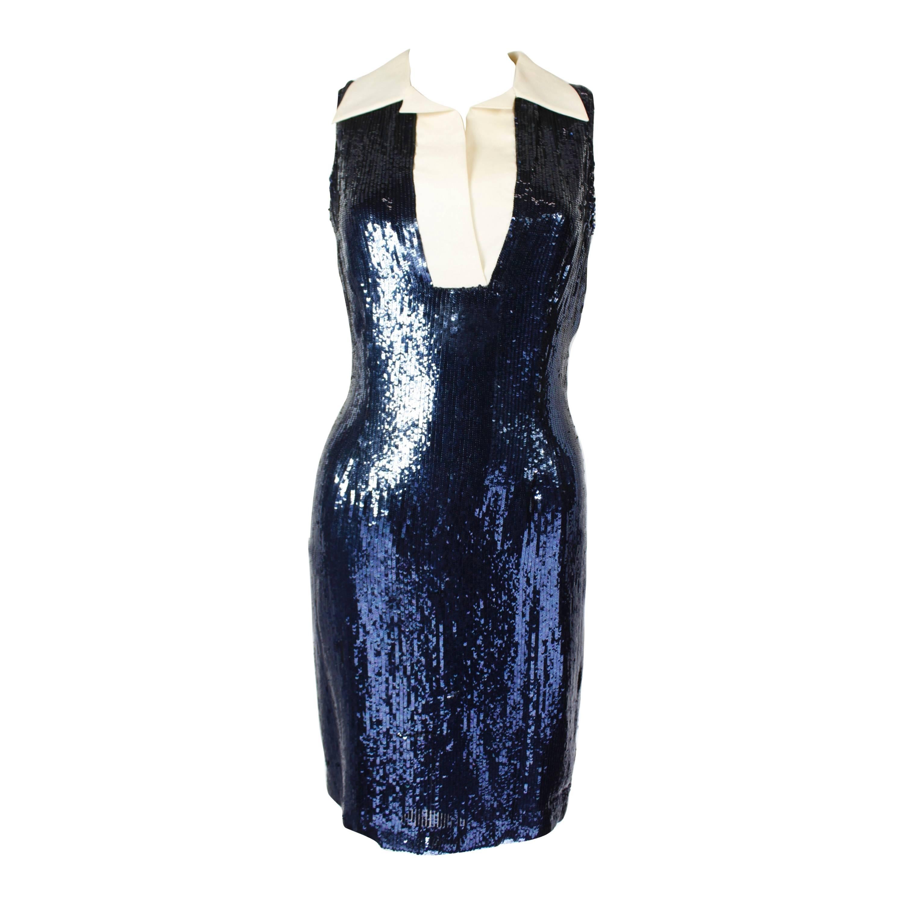 1980s Bill Blass Sequined Sailor Cocktail Dress For Sale