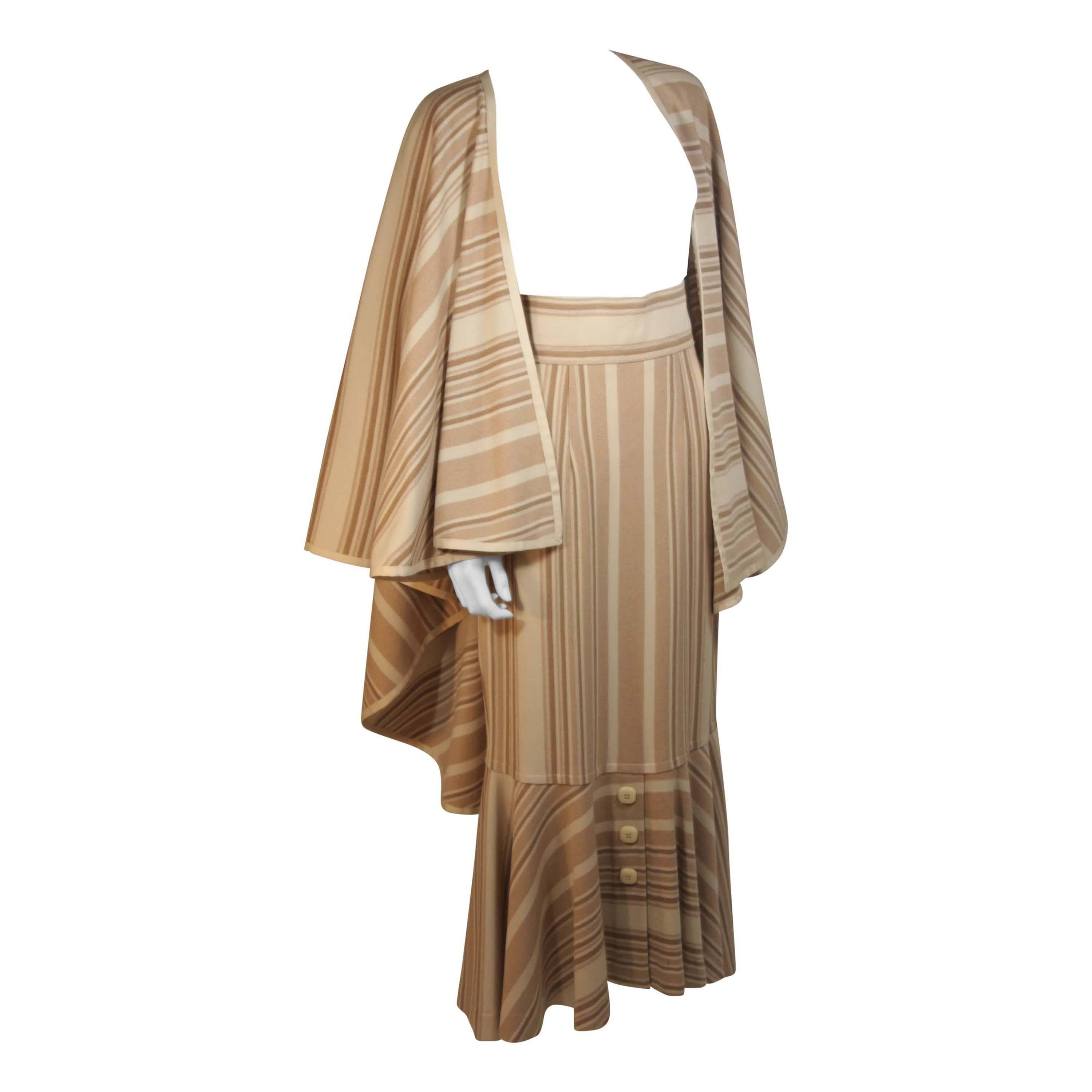 Custom Cream & Nude Wool Cape and Skirt Ensemble Size 6-10