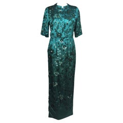 1960's Custom Emerald Heavily Embellished Gown and Jacket Size 4-8