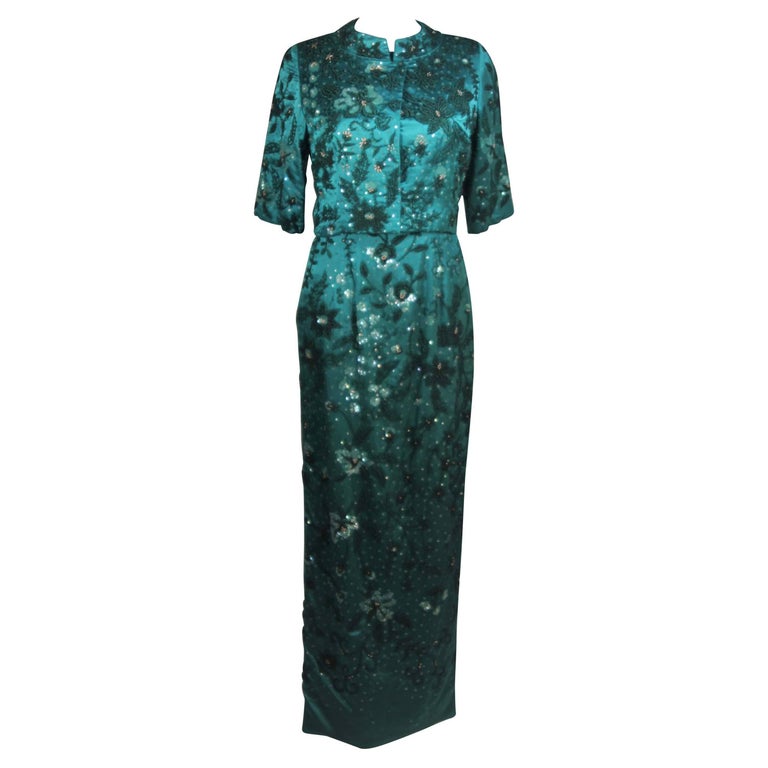 1960's Custom Emerald Heavily Embellished Gown and Jacket Size 4-8 For Sale  at 1stDibs | paris petite emerald