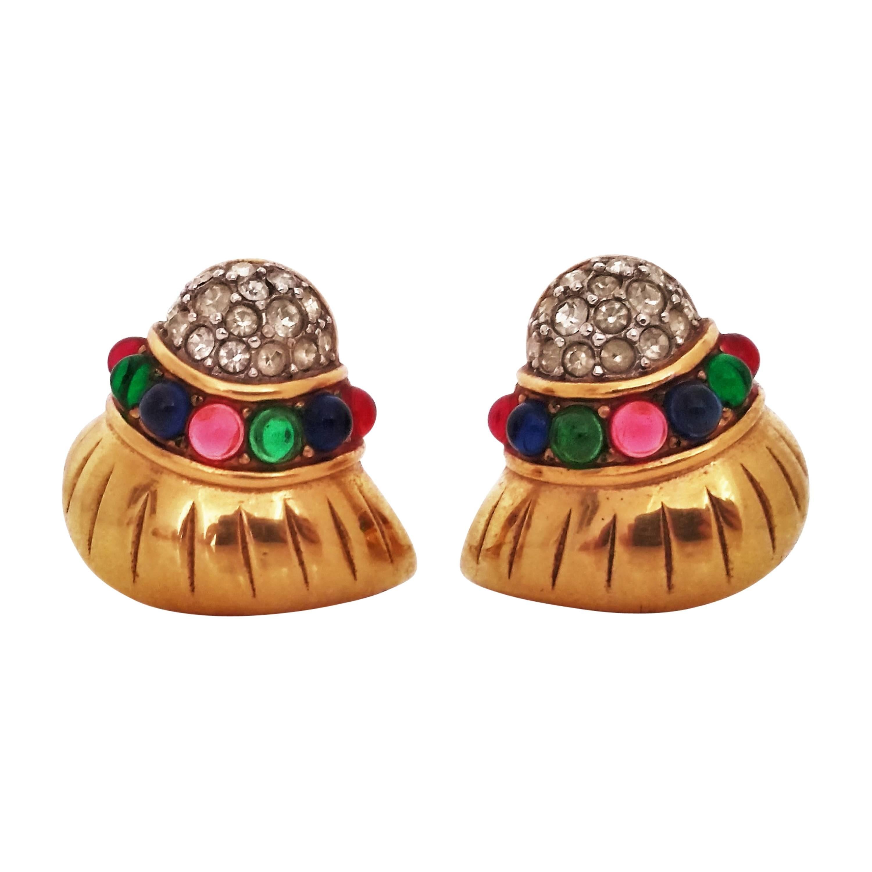 1980s Nina Ricci clip seashell earrings with cabochon stones 