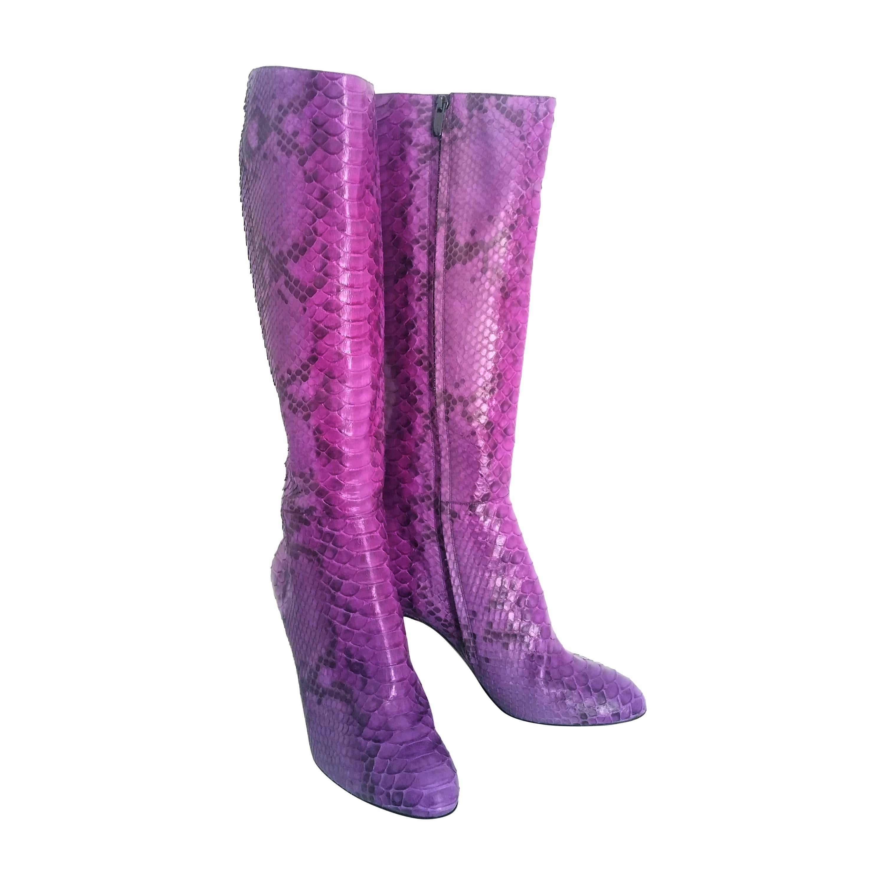 1990s Sergio Rossi unworn purple python boots
