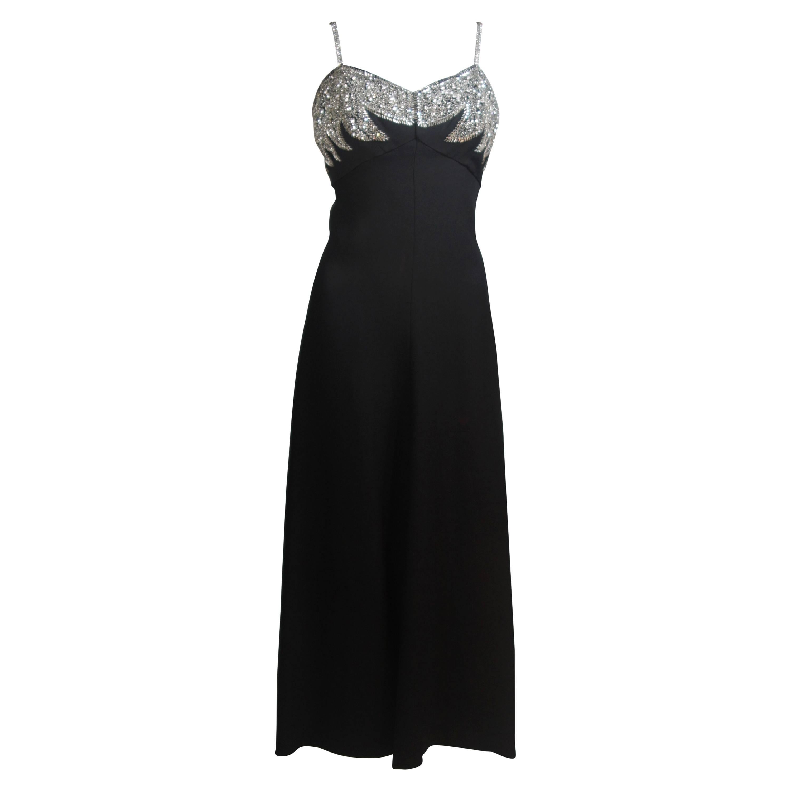 Vintage Custom Black Jewel Encrusted Gown Size 8-10 For Sale