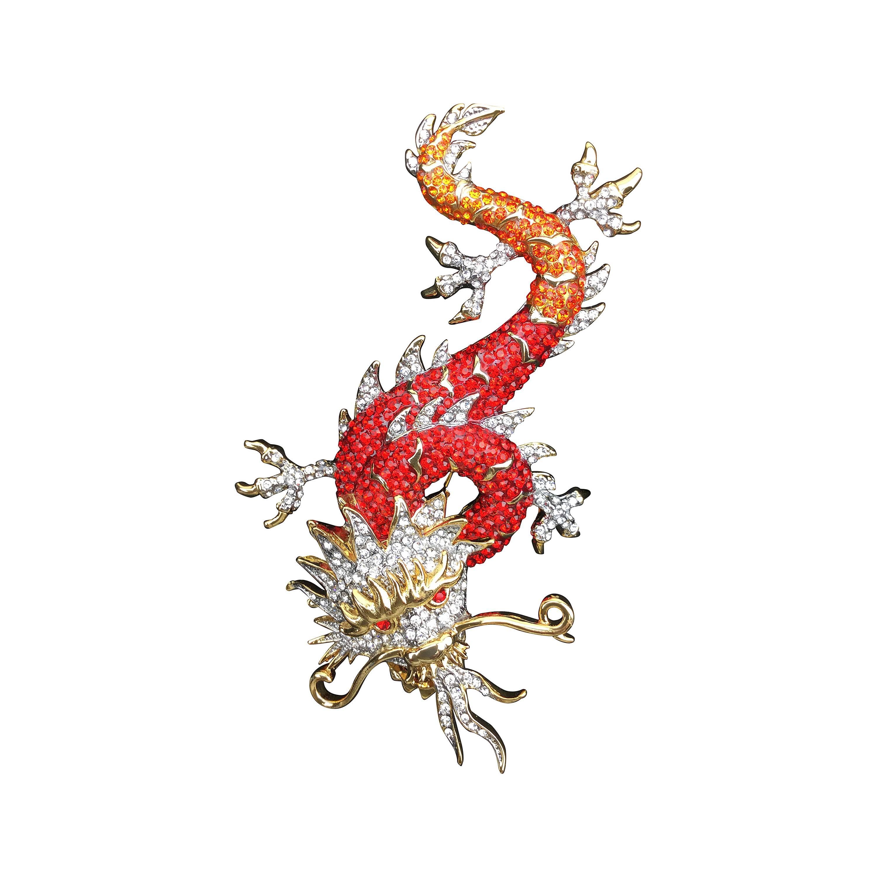 Sparkling Red Chinese Dragon Pin by Butler and Wilson. Huge.