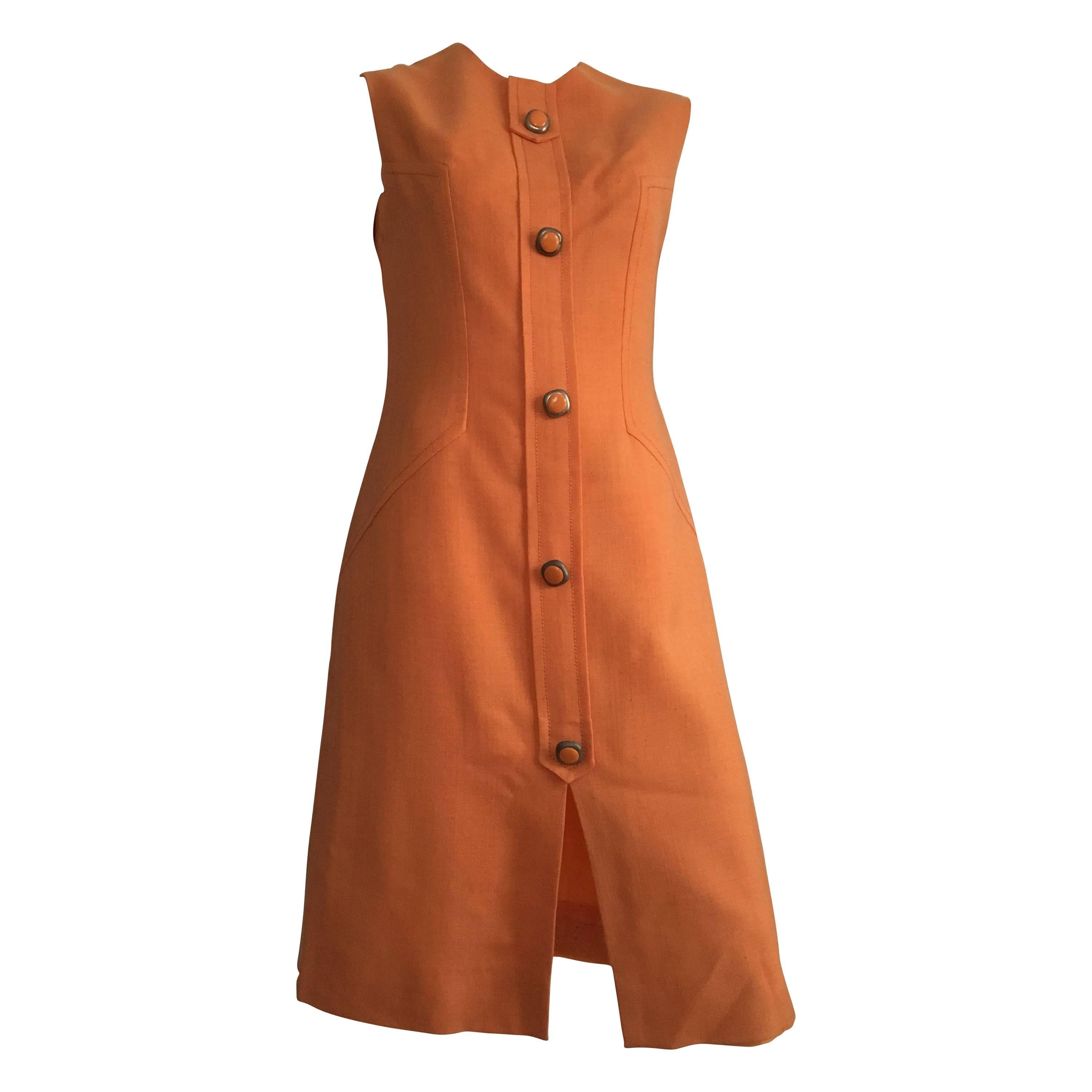 Anne Sorrente 60s Orange Wool Sleeveless Dress Size 8.