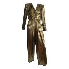 Retro Gold 80s Lame Jumpsuit Size 6.