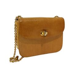Vintage 1970s Gucci Lizard Skin "Tiger Eye" Handbag with Gold Chain