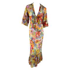STELLA McCARTNEY Size 10  Floral Ruffle Hook Eye Sleeve Sheer Maxi Dress 2008