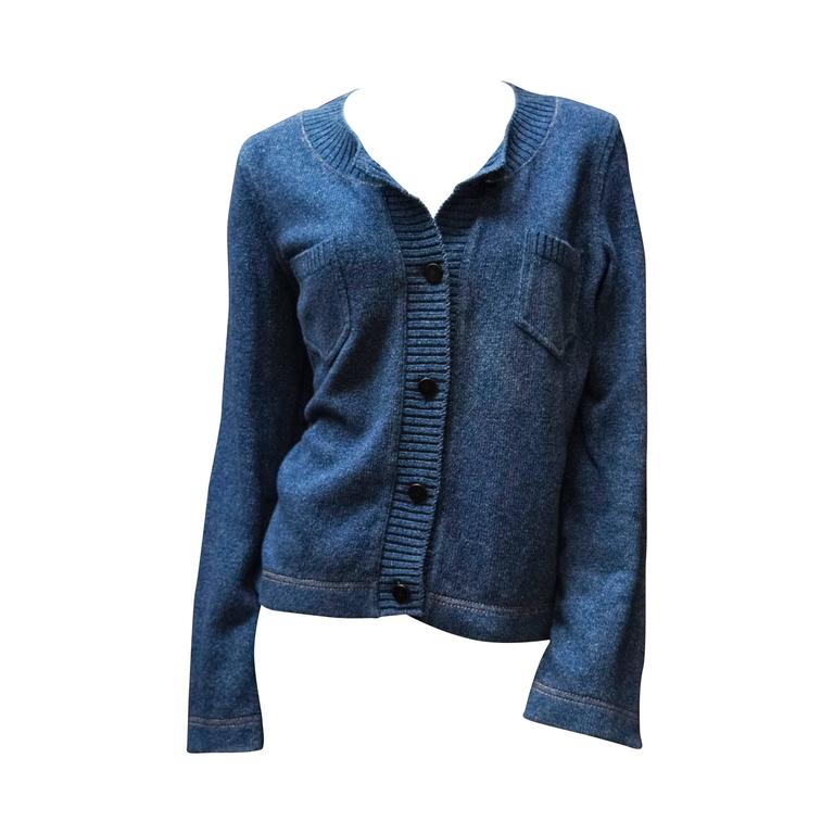 Chanel Blue Knit Cardigan For Sale at 1stdibs
