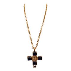 1993 Chanel Chain Necklace with a Dark Blue Cross Pendant