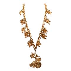 1980s Leonard Gilt Pansy Flowers Long Necklace 11