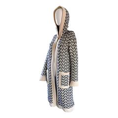 Zac Posen Navy + Ivory Cashmere Hooded Cardigan Sweater w/ Signature ' Z ' Print 10