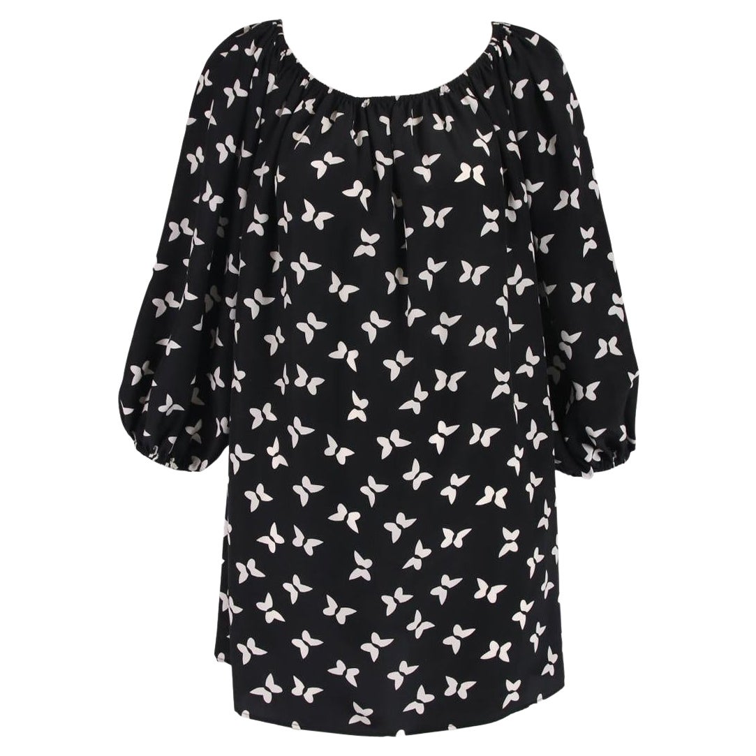 Yves Saint Laurent Black & White Butterfly Print Silk Tunic Top For Sale