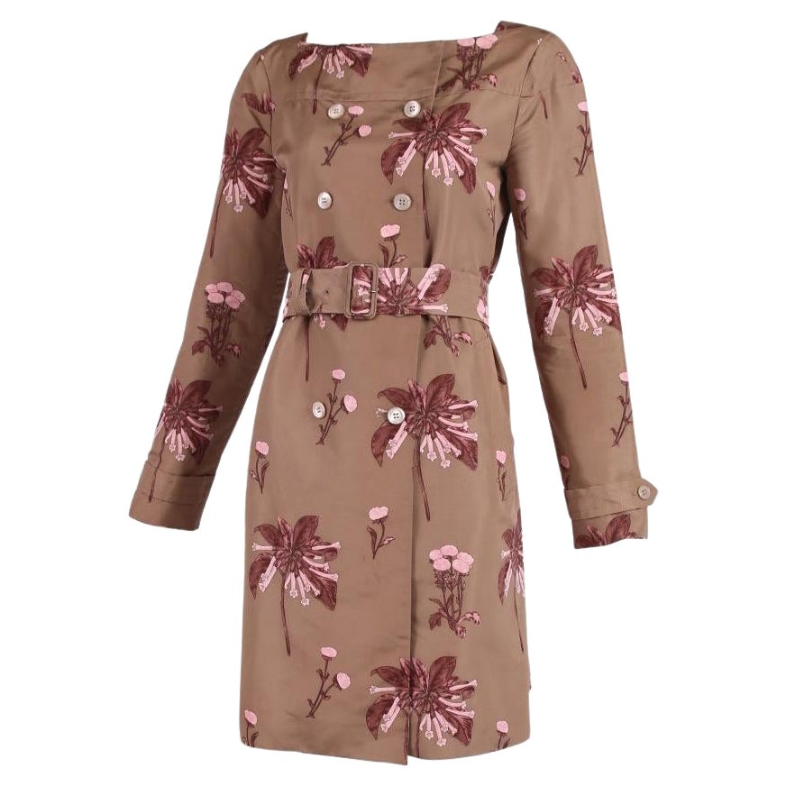 Prada Silk Foral Print Belted Coat For Sale