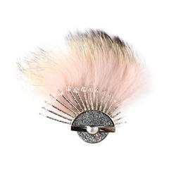 Fendi Crystal & Pearl Brooch Pin w. Removable Fur
