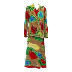 Issey Miyake abstract floral devoré skirt suit, c. 1990s