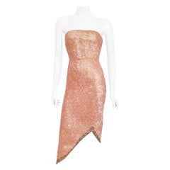 Vintage 1964 Balenciaga Haute Couture Metallic Pink Beaded Silk Strapless Dress