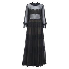 Yves Saint Laurent Haute Couture chantilly lace and chiffon evening gown, c.1970 3