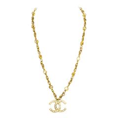 Chanel Vintage Goldtone Crystal CC Necklace 9