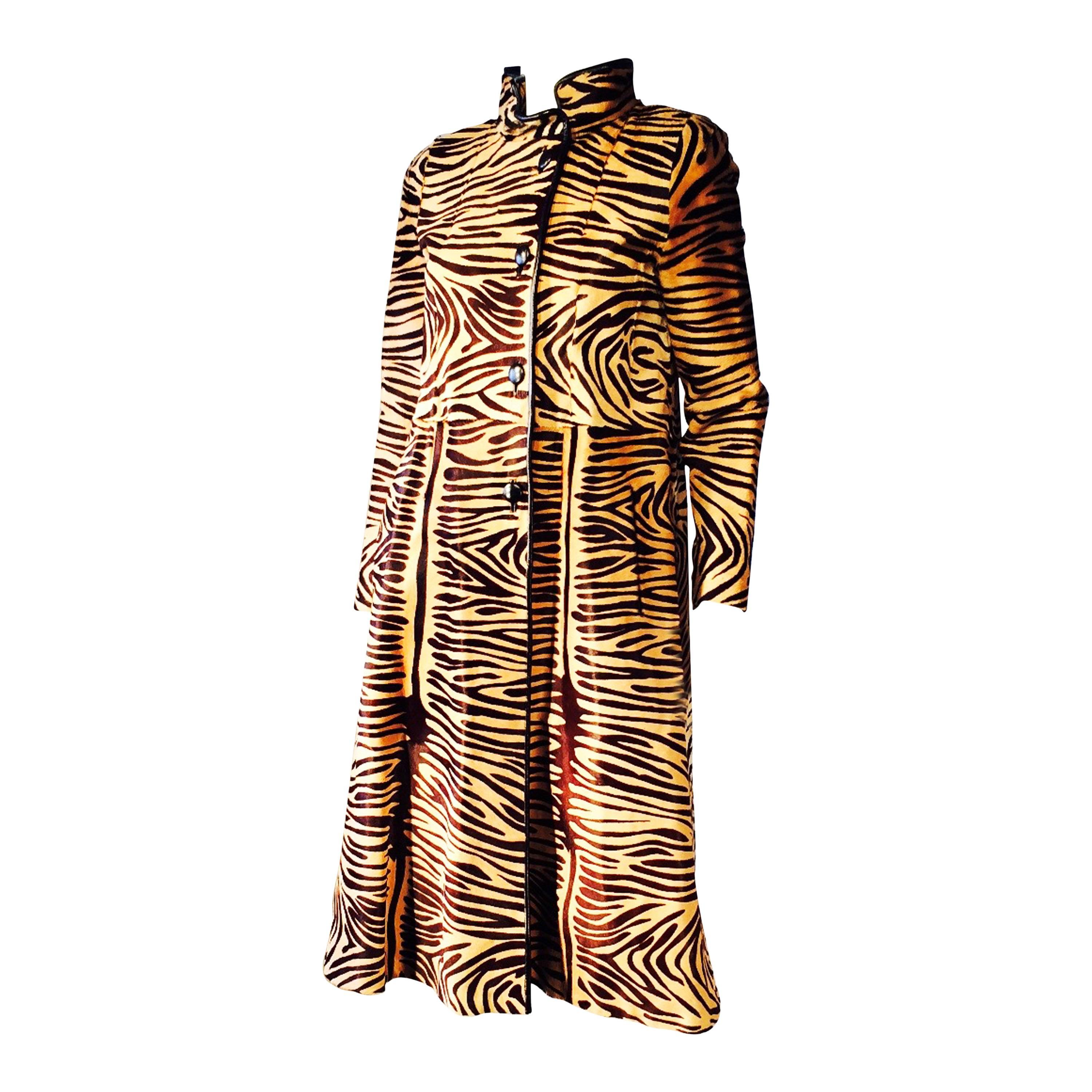 Rare Christian Dior Couture Tiger Stencil Pony Hair Coat 1950s For Sale