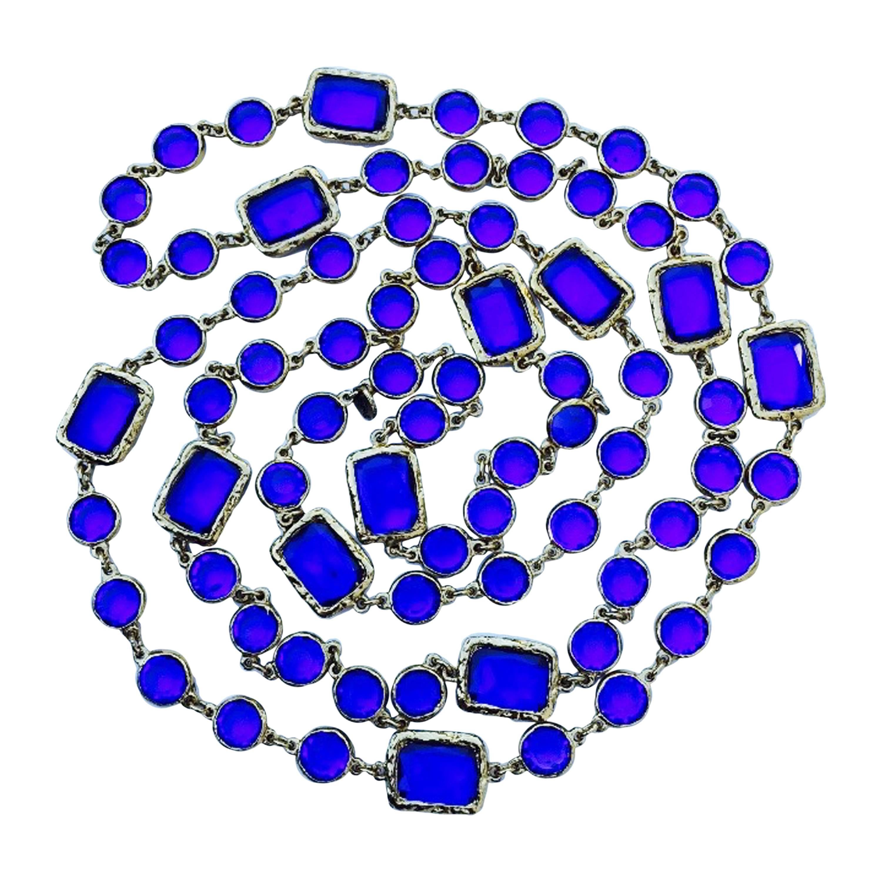 Chanel Blue Crystal Sautoir Necklace 1981