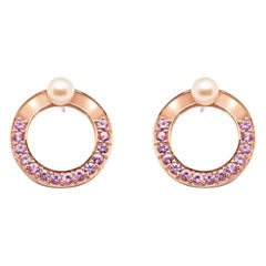Snaketric Disc Earrings Rose Gold with Pink Sapphires and Pink Pearls