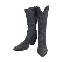 Nando Mucci pale grey Lacy leather cowboy boots 39 M 6