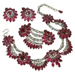 Rare Christian Dior Ruby and Crystal Floral Swag Parure, YSL 1959