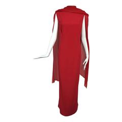 Escada fire engine red silk tailored gown with chiffon drape 44 4