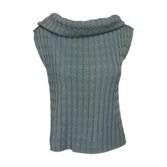 Zoran blue-grey cable knit sleeveless cowl neck sweater