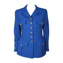 Vintage 1996A Chanel Royal Blue Melton Wool Jacket Blazer w/CC Logo Gripoix Buttons
