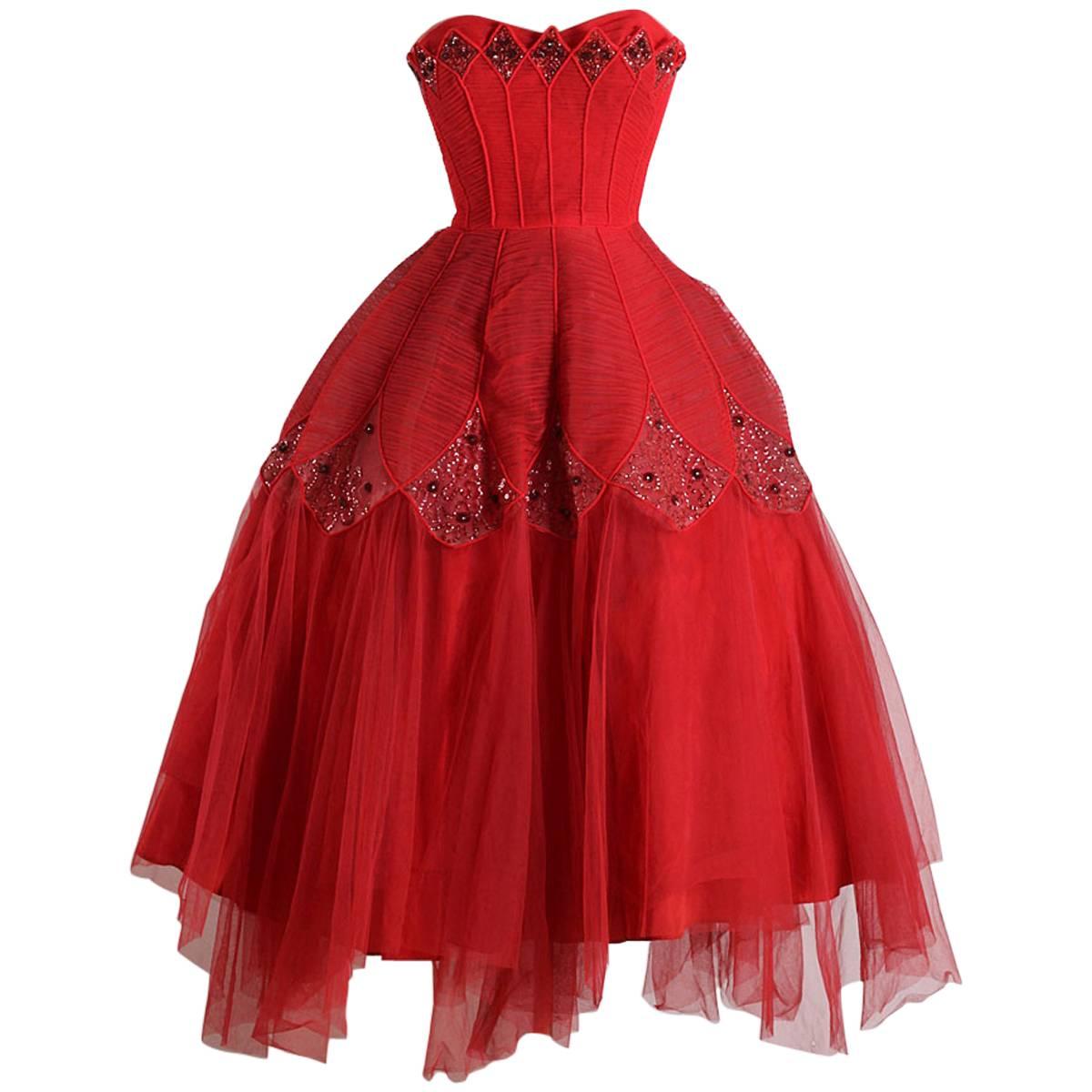 Vintage 1950s Ceil Chapman Diamond Sequins Dress