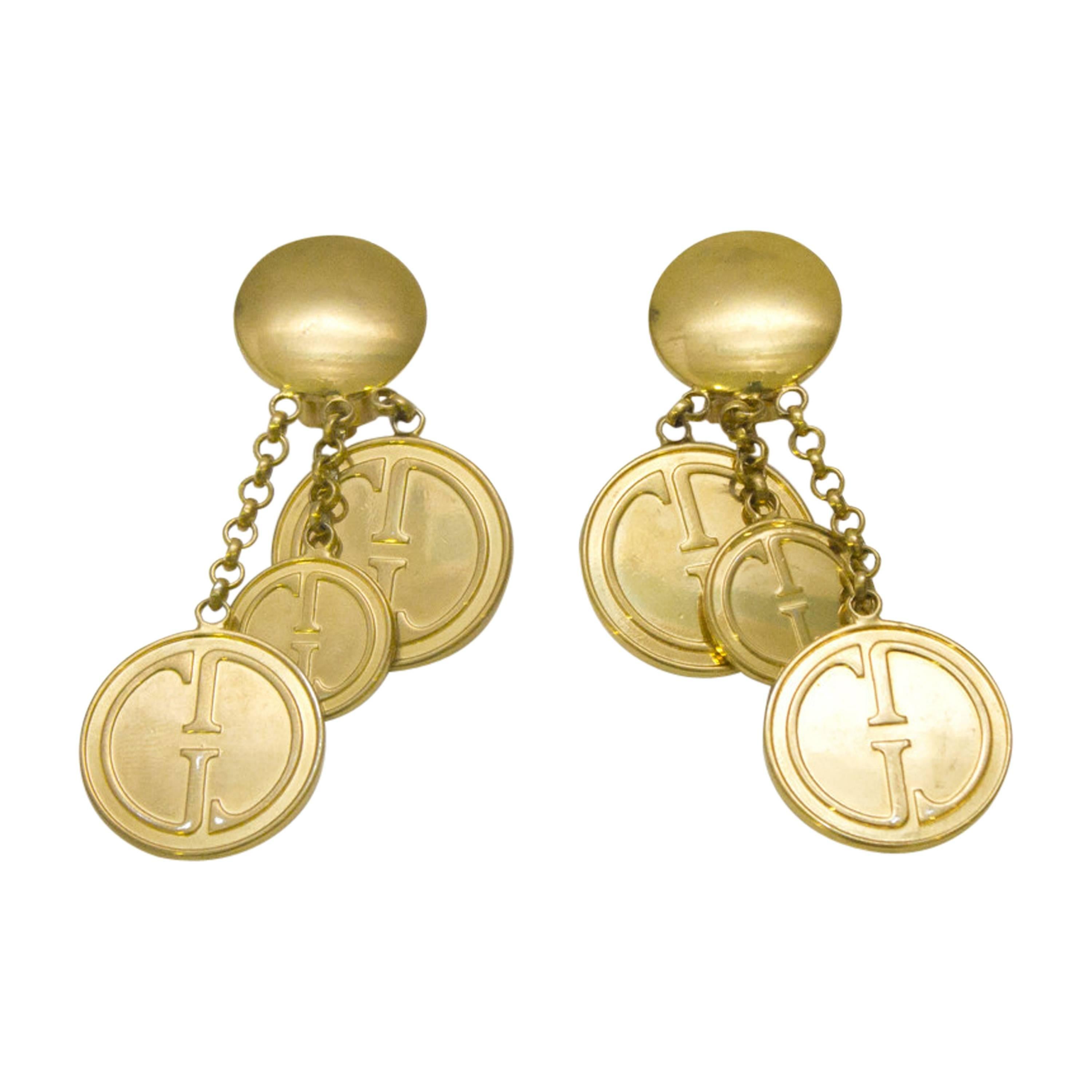 1990s Gucci Gold plated drop style earrings
