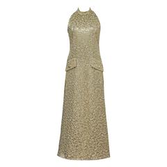 Jean Patou A-line lurex brocade gold evening dress, c.1968 10