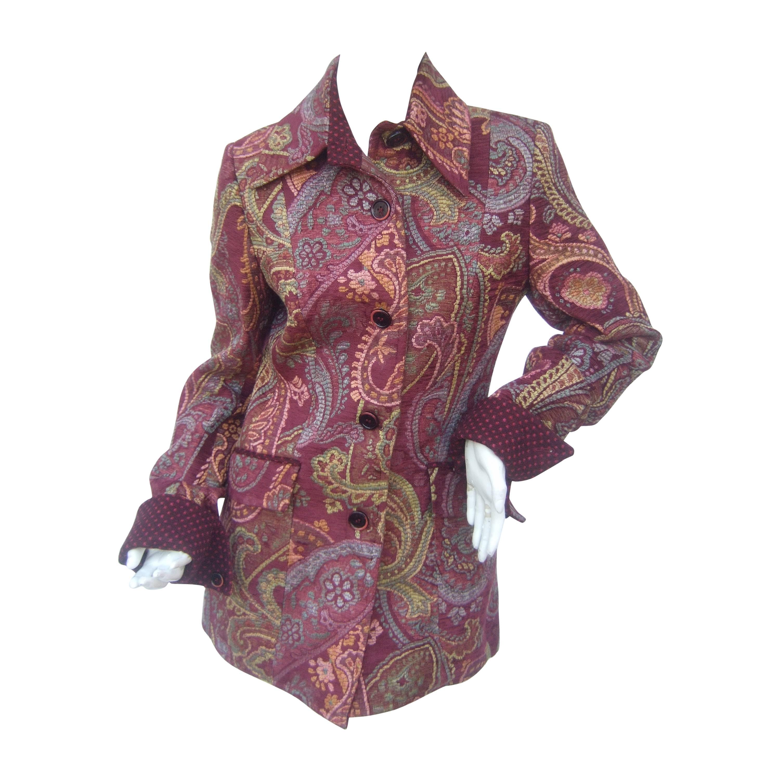 Etro Burgundy Paisley Tapestry Jacket Size 44 For Sale