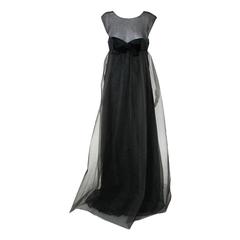Vintage Chanel Rare Black and Gray Silk Sheer Empire Waist Sleeveless Dress Gown