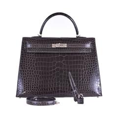 HERMES 35CM SHINY GRAPHITE POROSUS SALLIER KELLY BAG WITH PALLADIUM JaneFinds