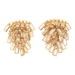 Italian Pair of Gold Tone and Cascading Glass Sculptural Earrings 1