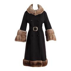 Vintage 1960s Lepshire Brown Wool Mink Fur Coat