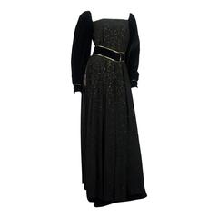 1980s Pierre Balmain Black with Gold Speck Opera Gown