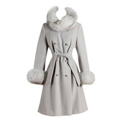 Vintage 1960s Gray Wool Fox Fur Coat