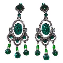 Larry Vrba Glam Oversized Emerald Glass Earrings