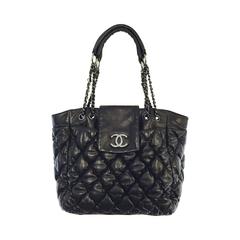 Chanel Black Quilted Lambskin Tote With Rhodium Hardware