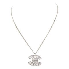 Chanel Clear Heart Crystal CC Chain Link Necklace