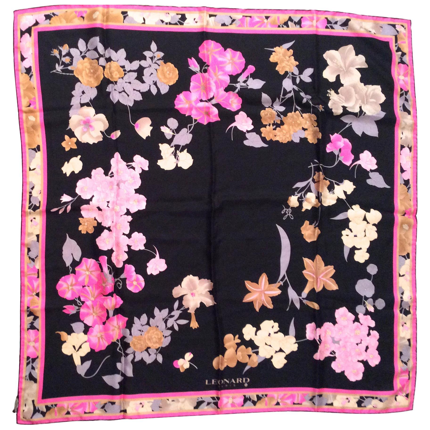 Leonard Silk Scarf - Black and Pink For Sale