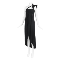 Chanel Black Silk Strapless Gown w/Satin Shoulder Bow Ca. 1990