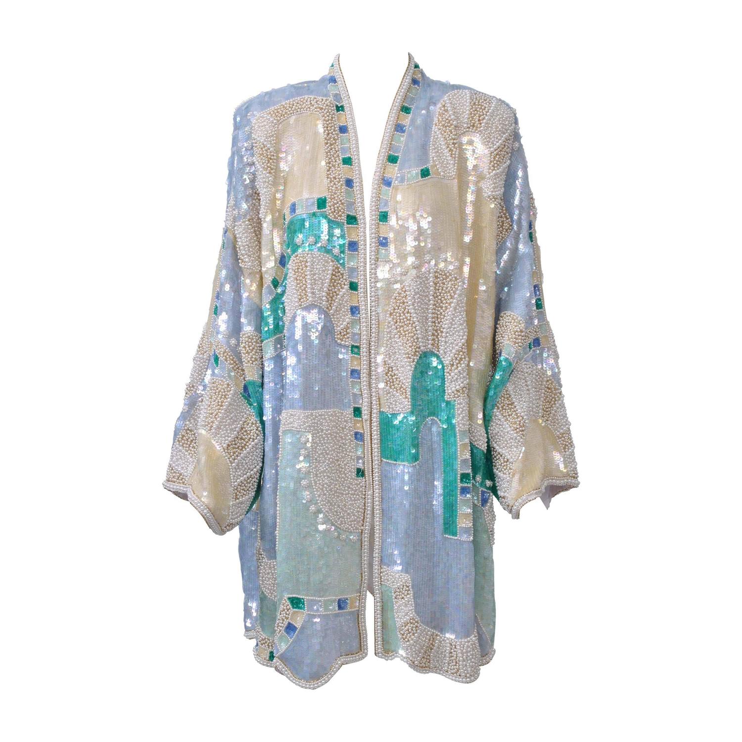 Pastel Beaded Evening Coat For Sale at 1stdibs