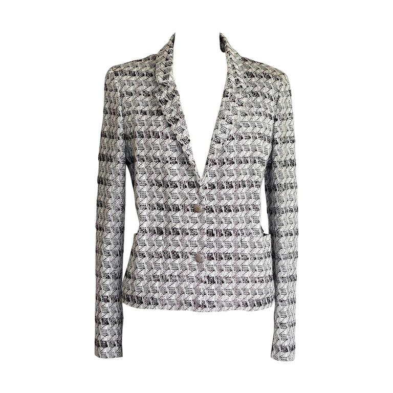 CHANEL jacket 05P white black subtle silver thread 44 10 nwt For Sale ...